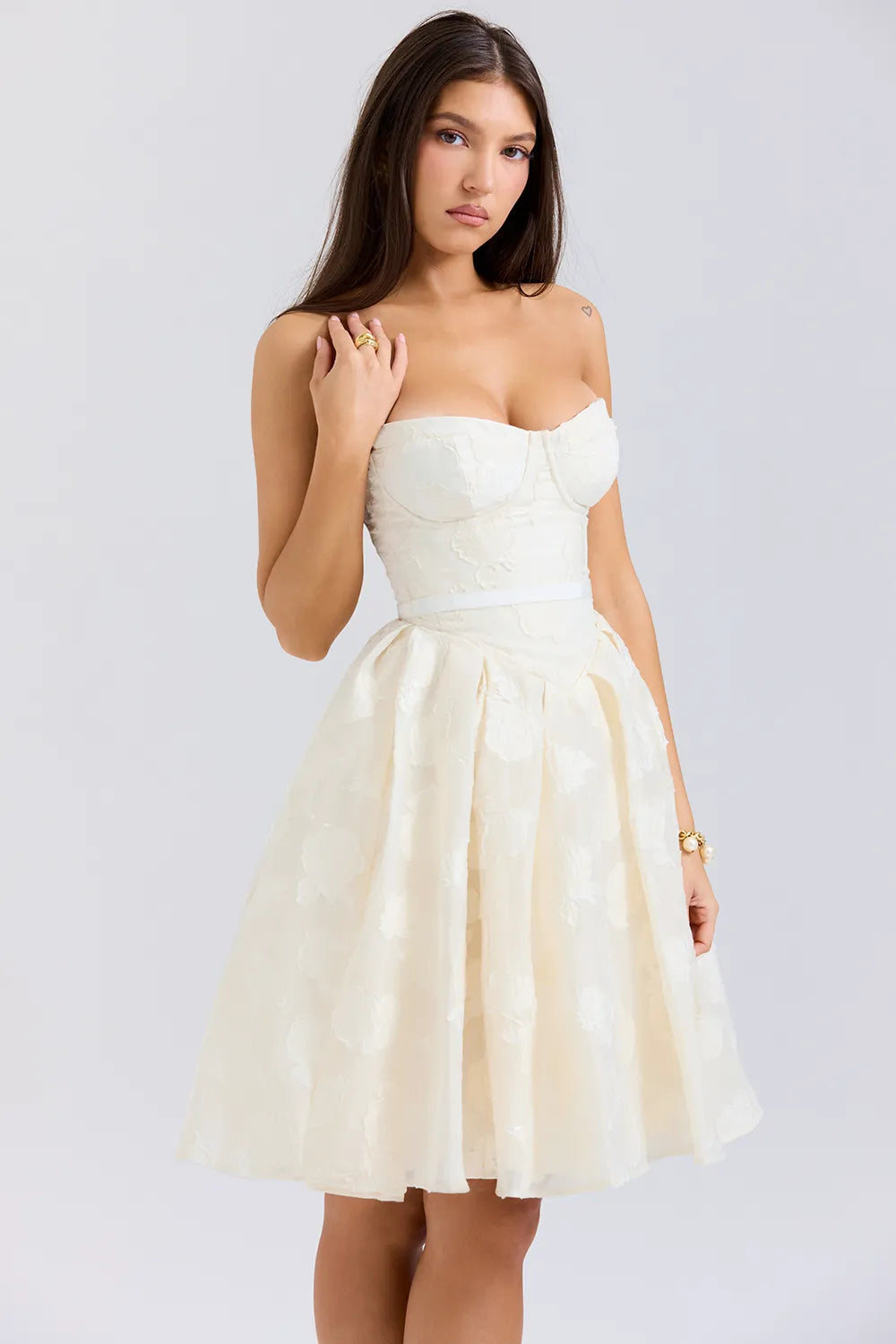 Saige Vintage Cream Floral Strapless Mini Dress