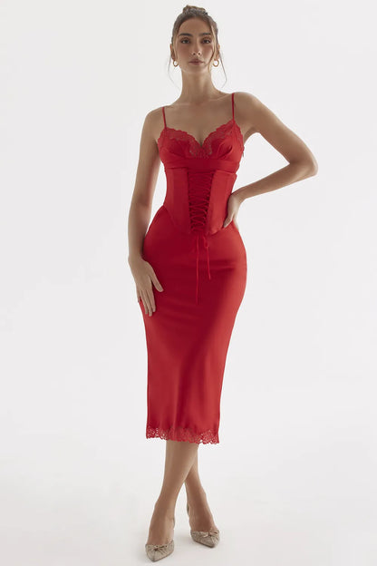 Salma Red Rose Satin Slip Dress