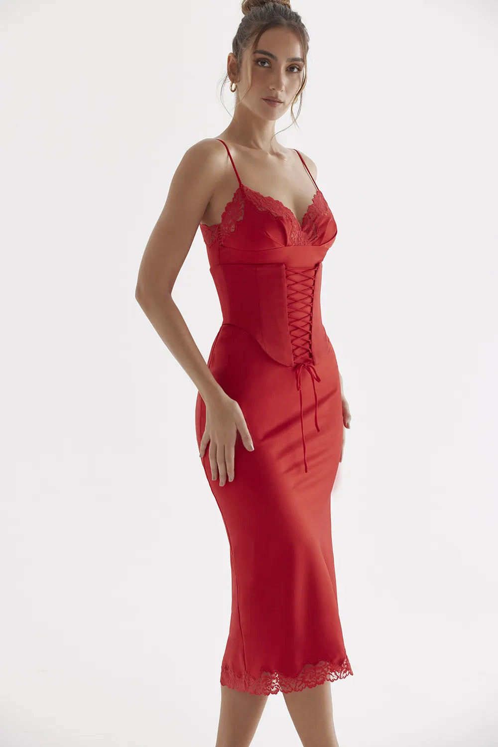 Salma Red Rose Satin Slip Dress