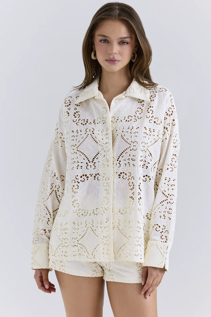 Samah White Cotton Broderie Anglaise Shirt