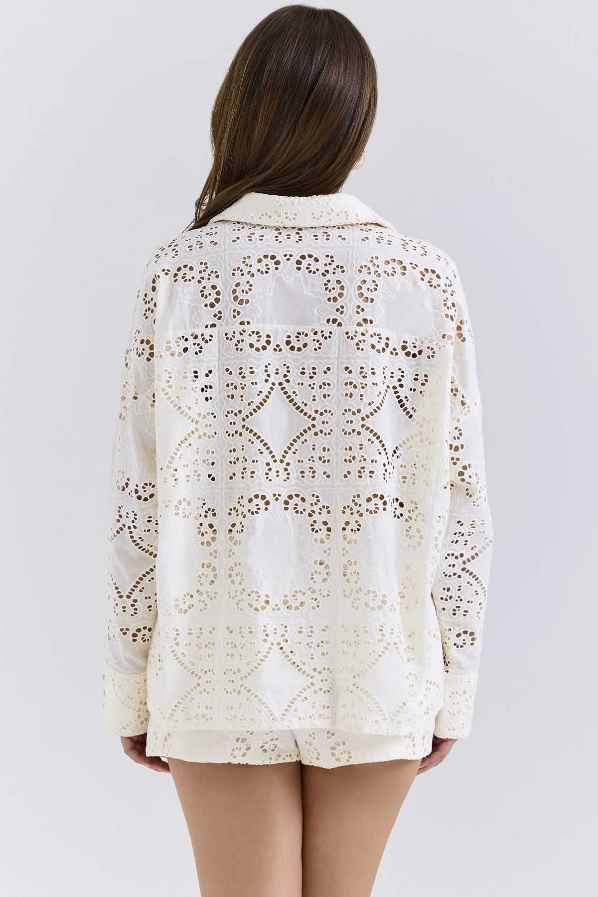 Samah White Cotton Broderie Anglaise Shirt