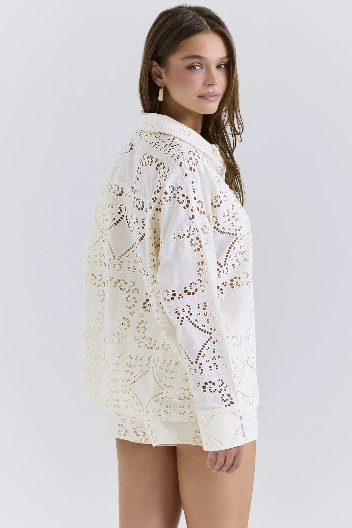 Samah White Cotton Broderie Anglaise Shirt