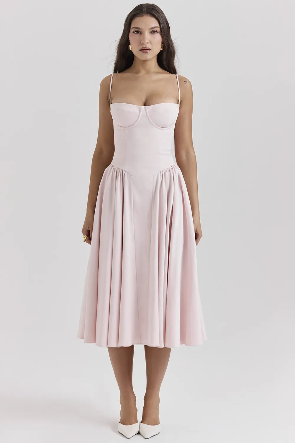 Samaria Ballerina Pink Twill Corset Midi Dress