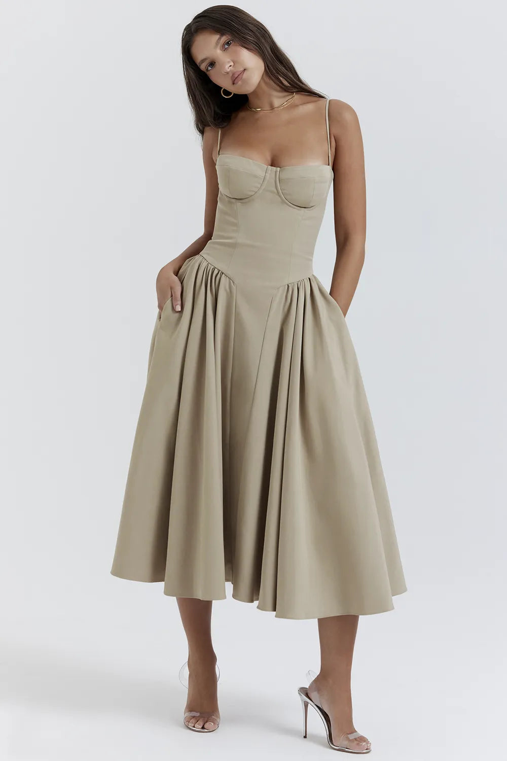Samaria Taupe Corset Sundress