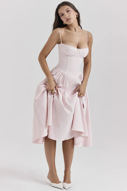 Samaria Ballerina Pink Twill Corset Midi Dress