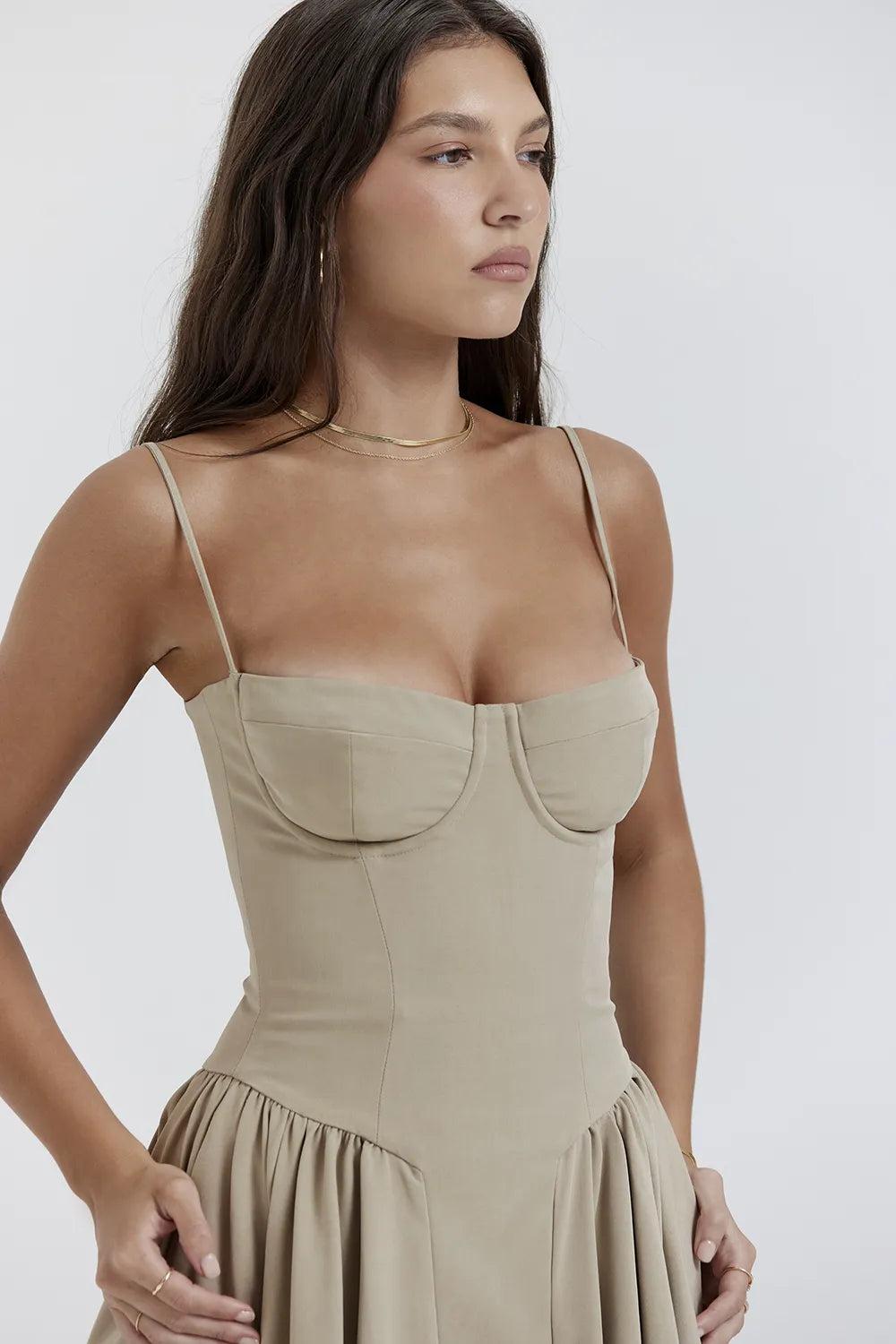 Samaria Taupe Corset Sundress