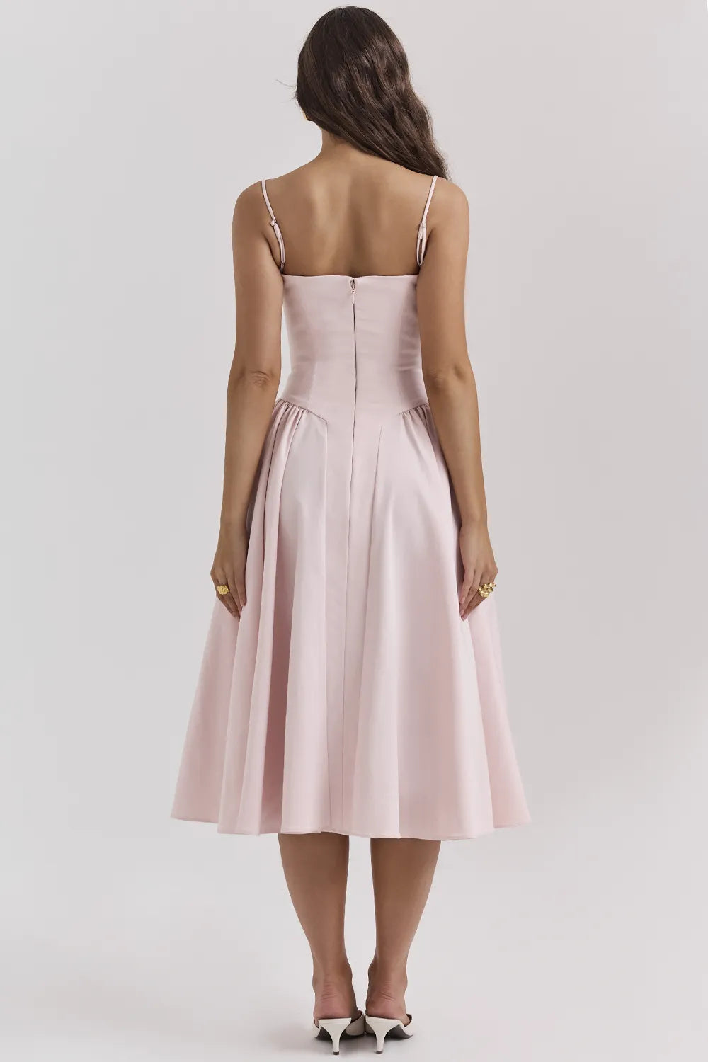 Samaria Ballerina Pink Twill Corset Midi Dress