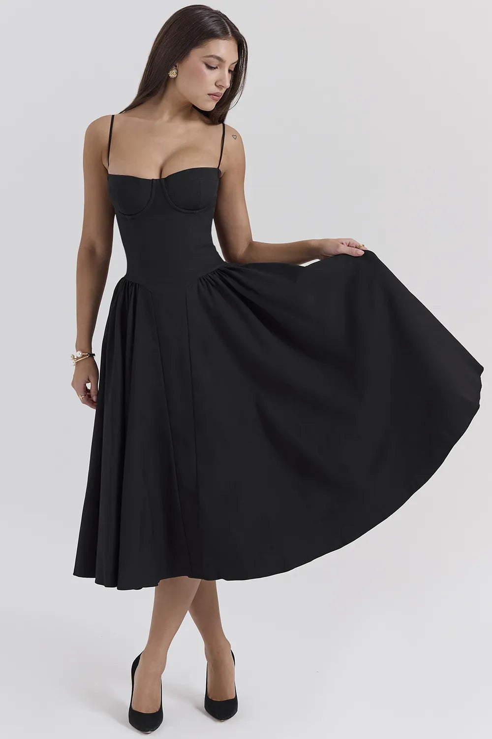 Samaria Black Corset Midi Dress