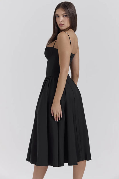 Samaria Black Corset Midi Dress