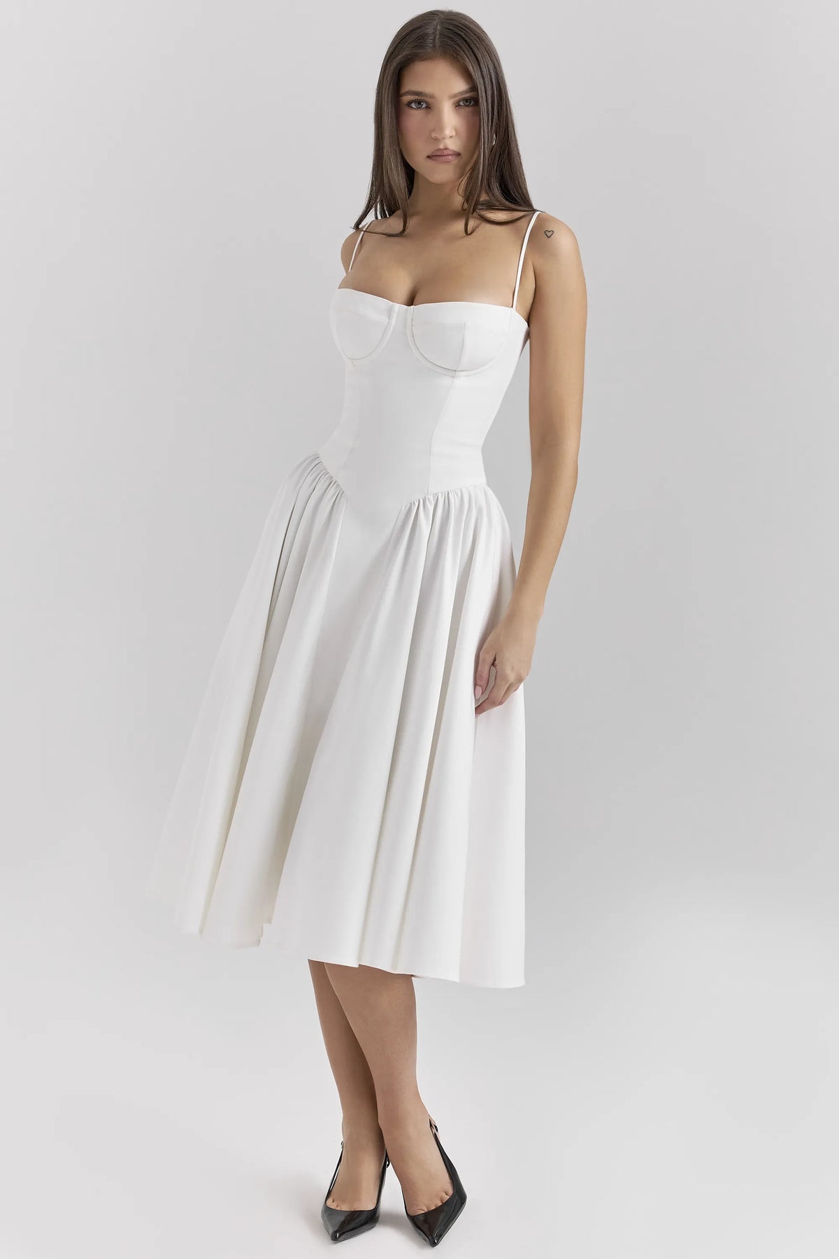 Samaria White Corset Midi Dress