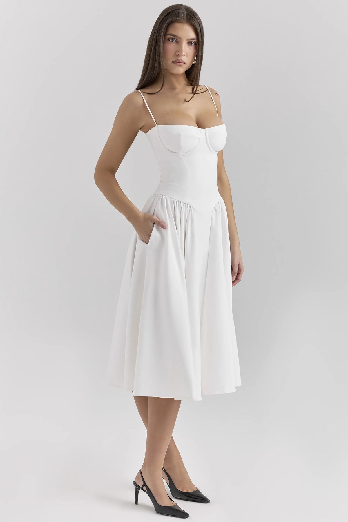 Samaria White Corset Midi Dress