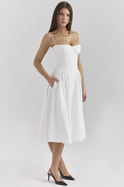 Samaria White Corset Midi Dress