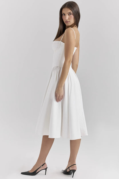 Samaria White Corset Midi Dress