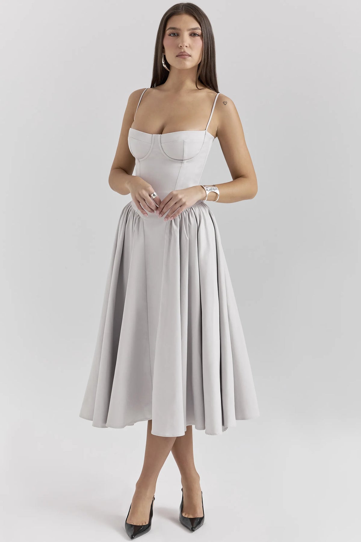 Samaria Dove Grey Corset Midi Dress
