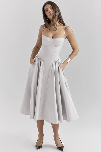 Samaria Dove Grey Corset Midi Dress
