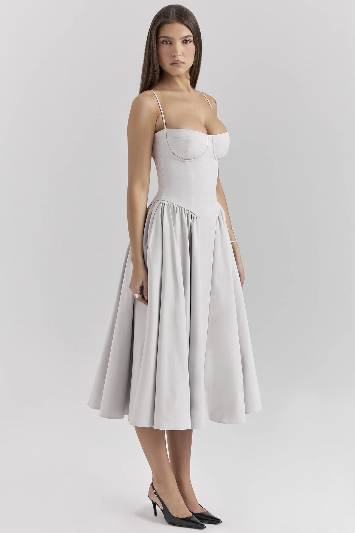 Samaria Dove Grey Corset Midi Dress