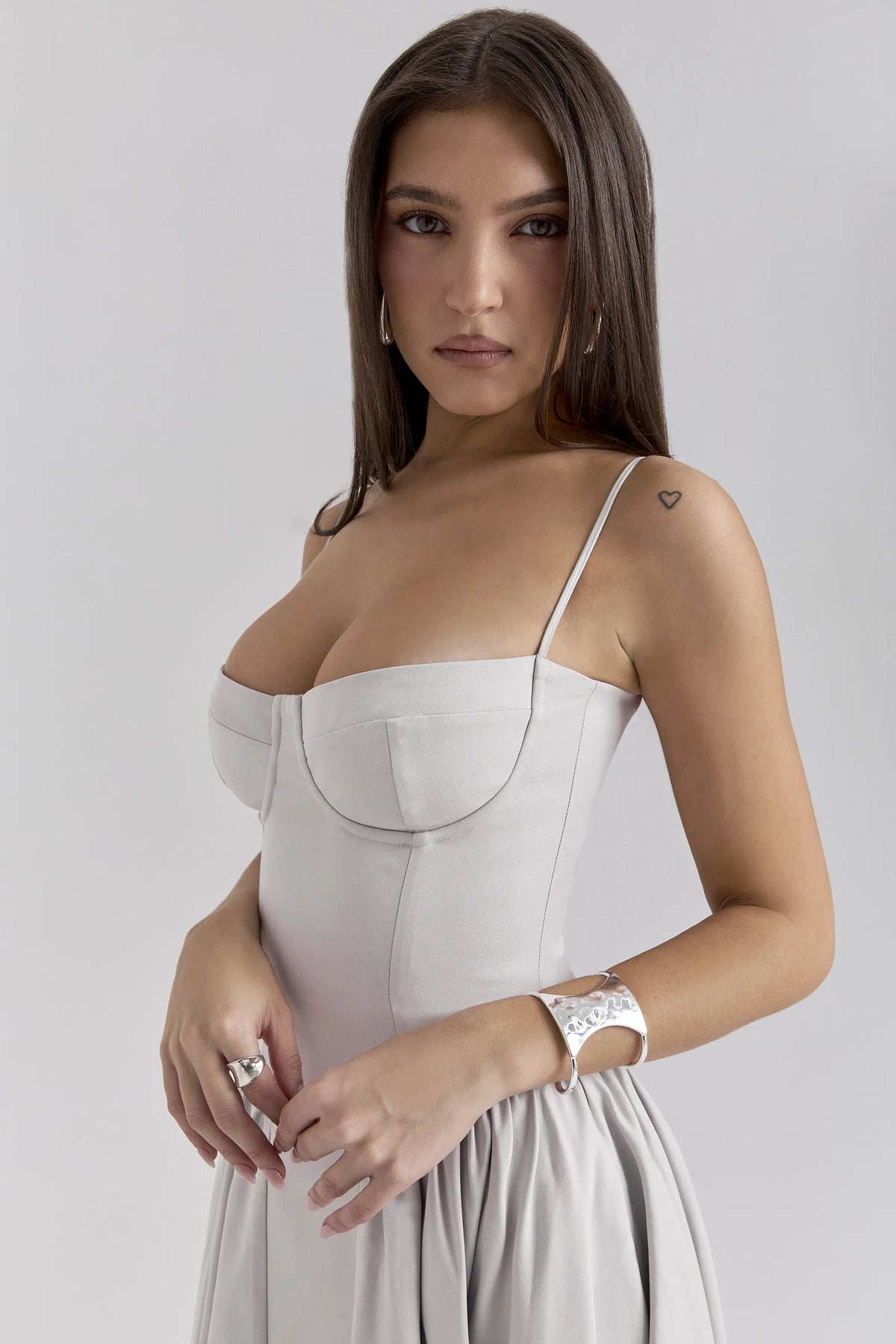 Samaria Dove Grey Corset Midi Dress