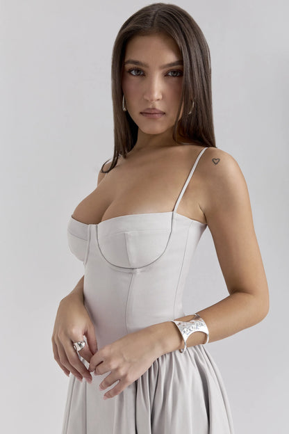 Samaria Dove Grey Corset Midi Dress