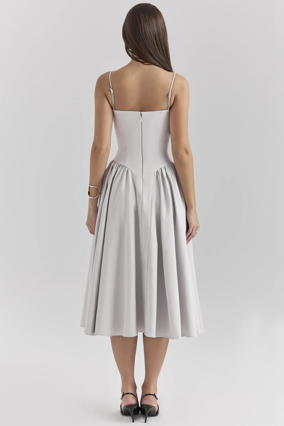 Samaria Dove Grey Corset Midi Dress