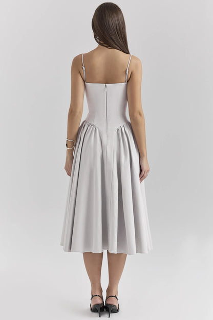 Samaria Dove Grey Corset Midi Dress