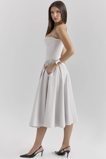Samaria Dove Grey Corset Midi Dress