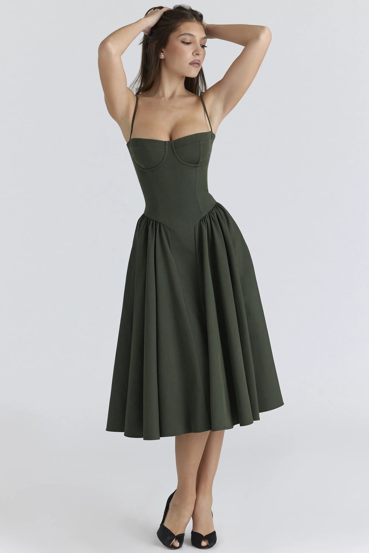 Samaria Emerald Green Corset Midi Dress