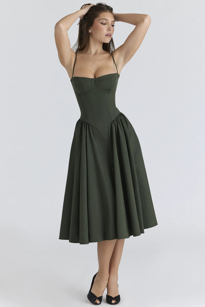 Samaria Emerald Green Corset Midi Dress
