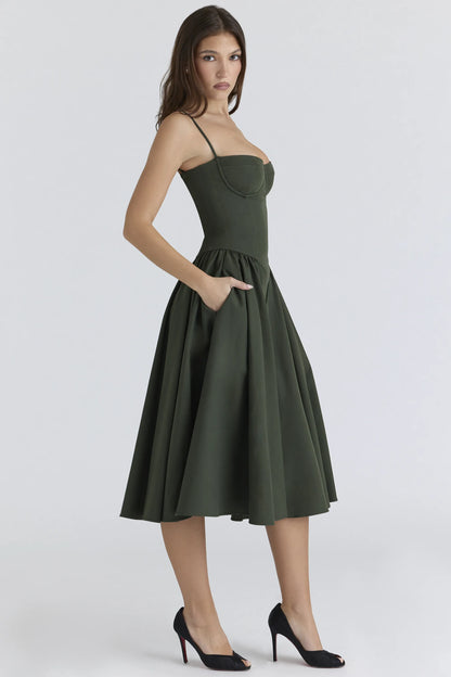 Samaria Emerald Green Corset Midi Dress