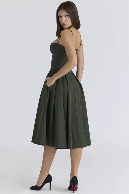 Samaria Emerald Green Corset Midi Dress