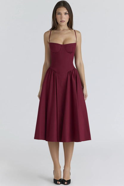 Samaria Wine Corset Midi Dress