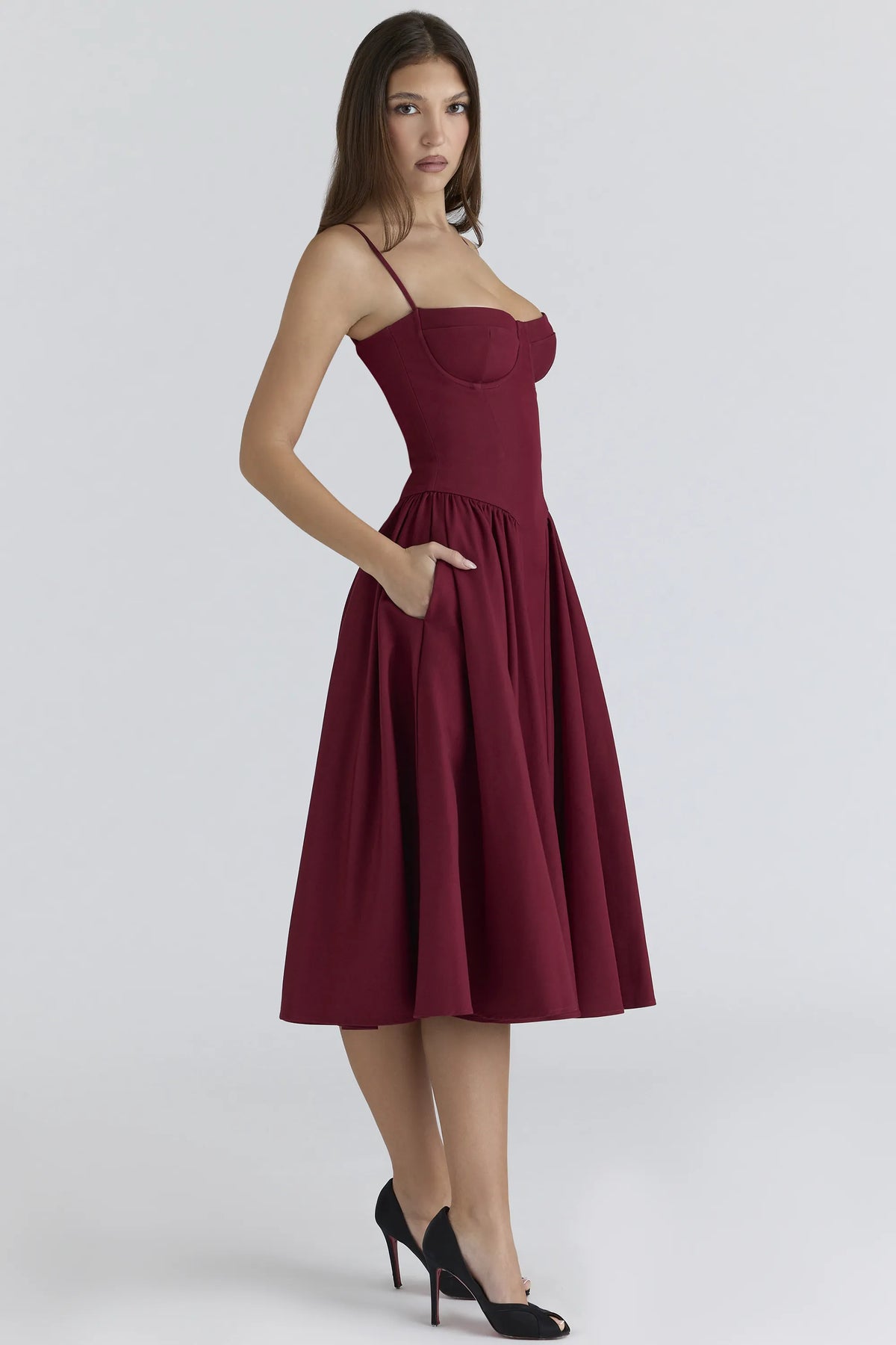 Samaria Wine Corset Midi Dress