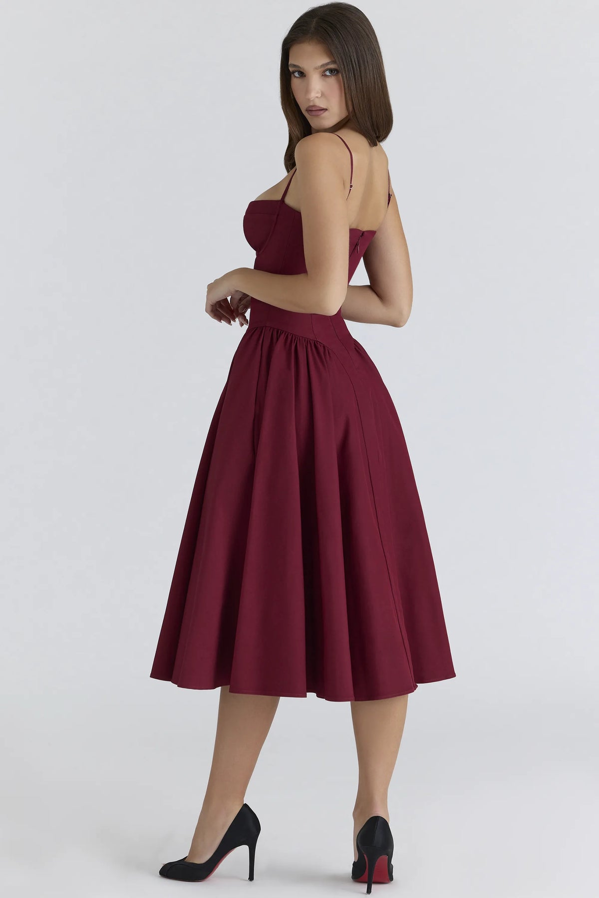 Samaria Wine Corset Midi Dress