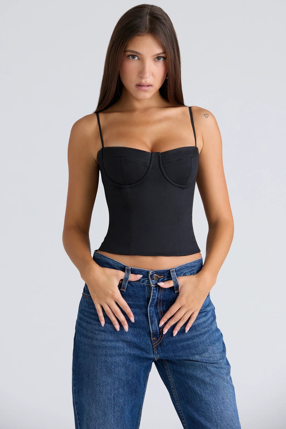 Samaria Black Stretch Twill Cupped Corset Top