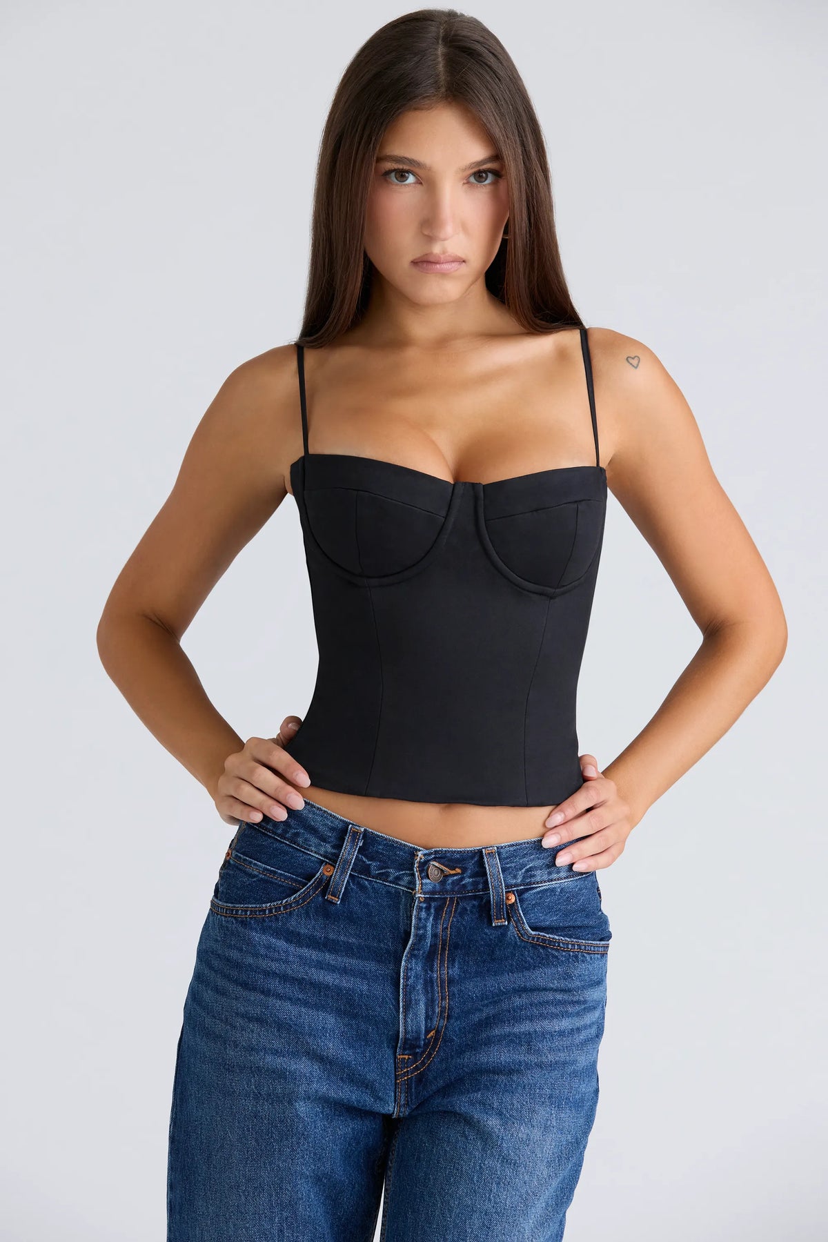 Samaria Black Stretch Twill Cupped Corset Top