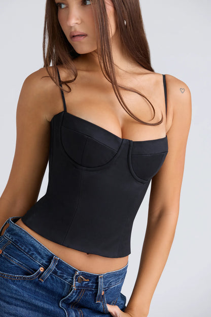 Samaria Black Stretch Twill Cupped Corset Top