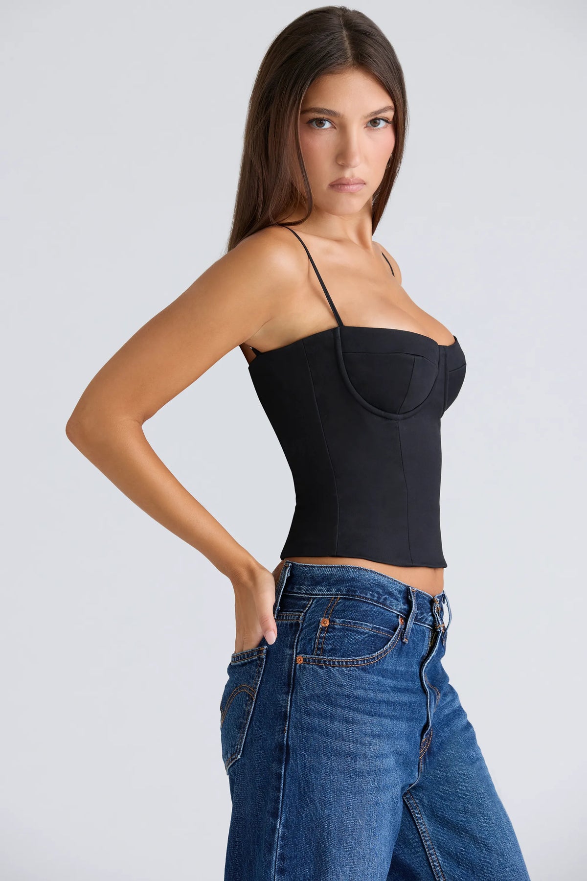 Samaria Black Stretch Twill Cupped Corset Top