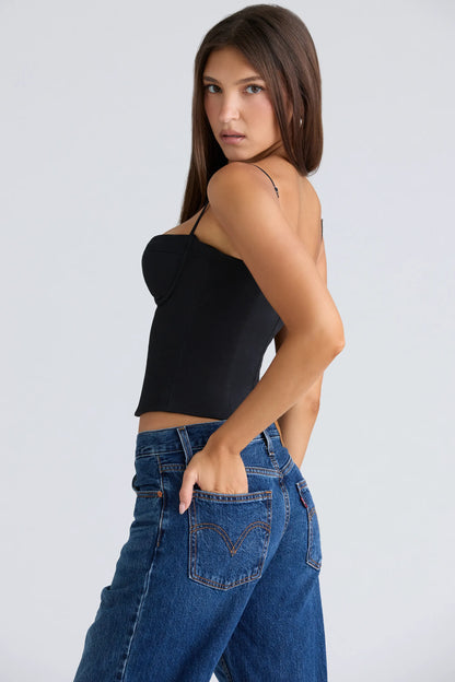 Samaria Black Stretch Twill Cupped Corset Top