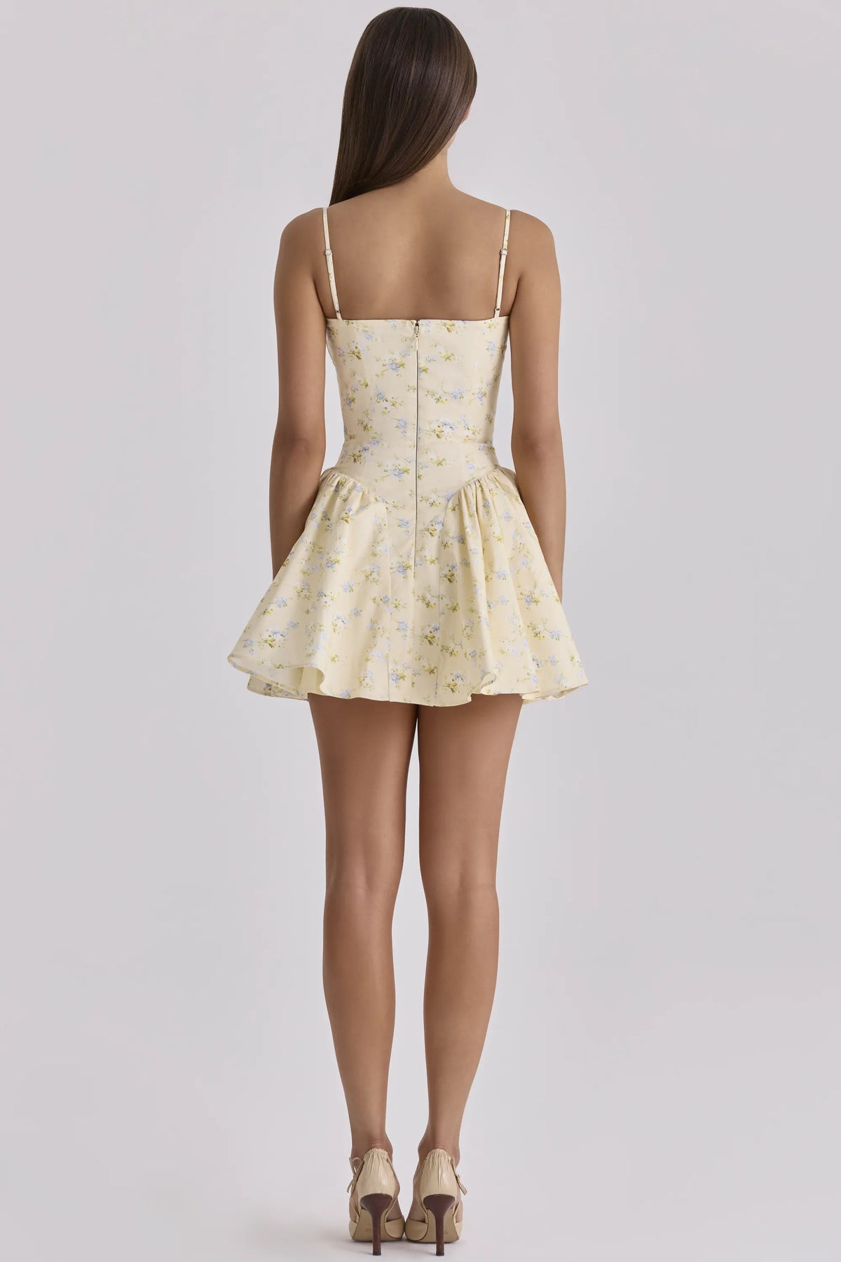 Samaria Lemon Floral Print Cotton Corset Mini Dress