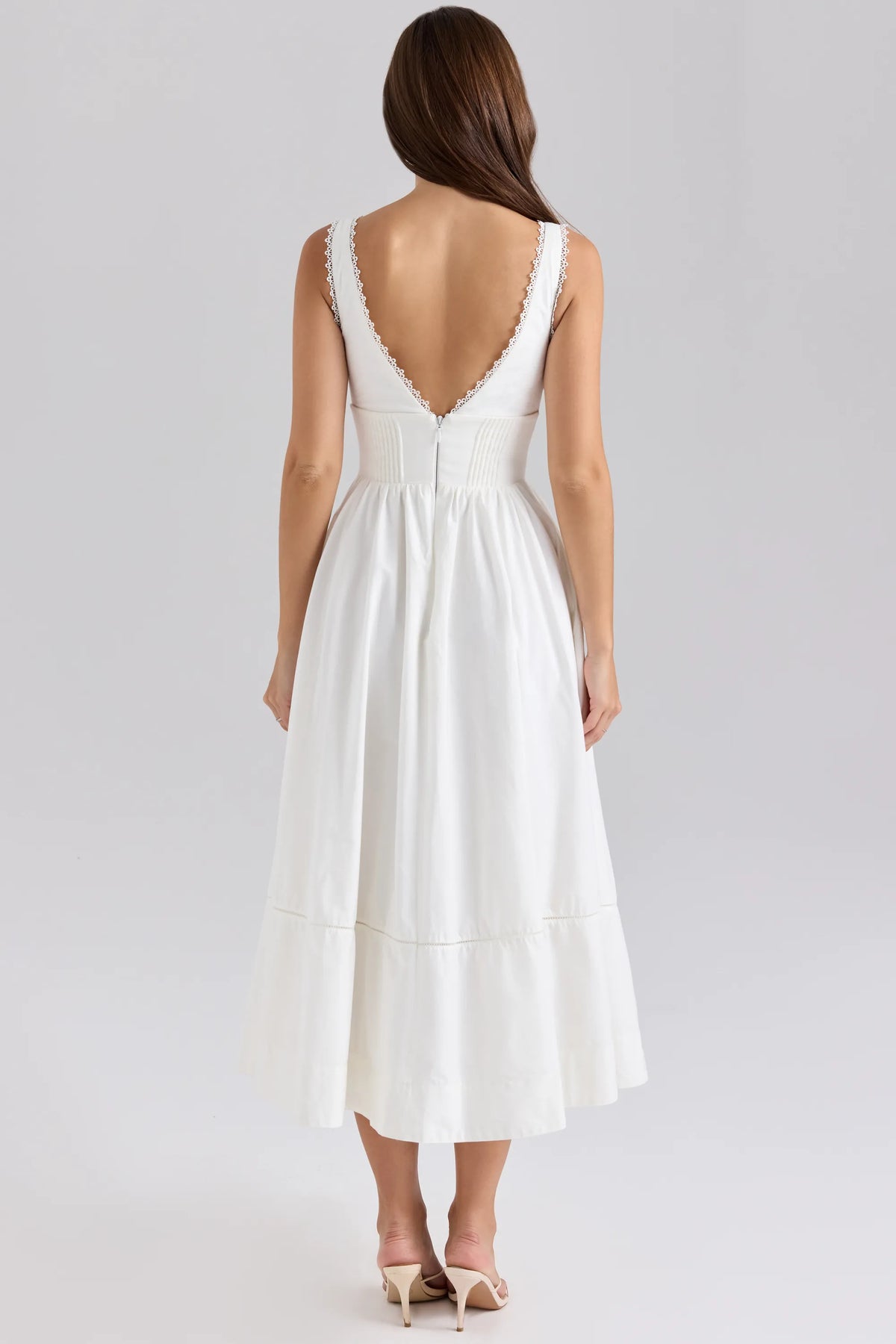 Samia White Stretch Cotton Midi Sundress