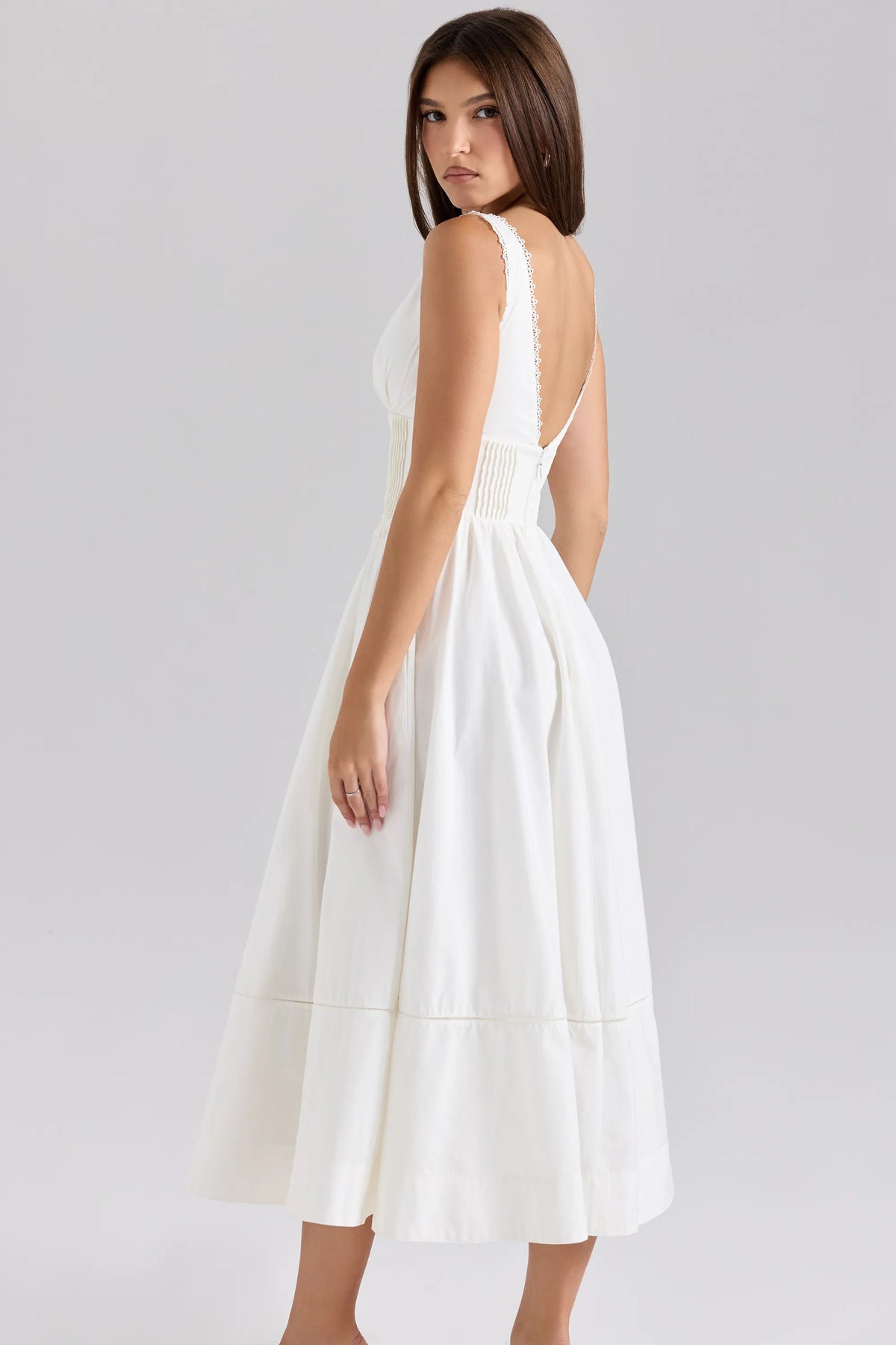 Samia White Stretch Cotton Midi Sundress
