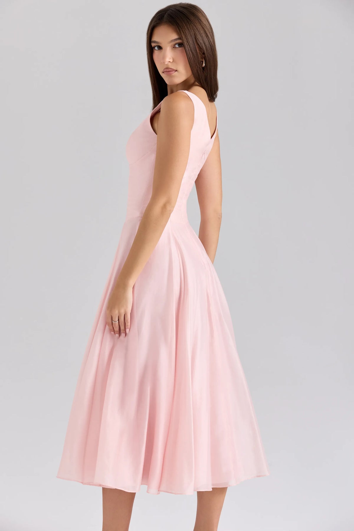 Samira Pink Chiffon Button Midi Dress