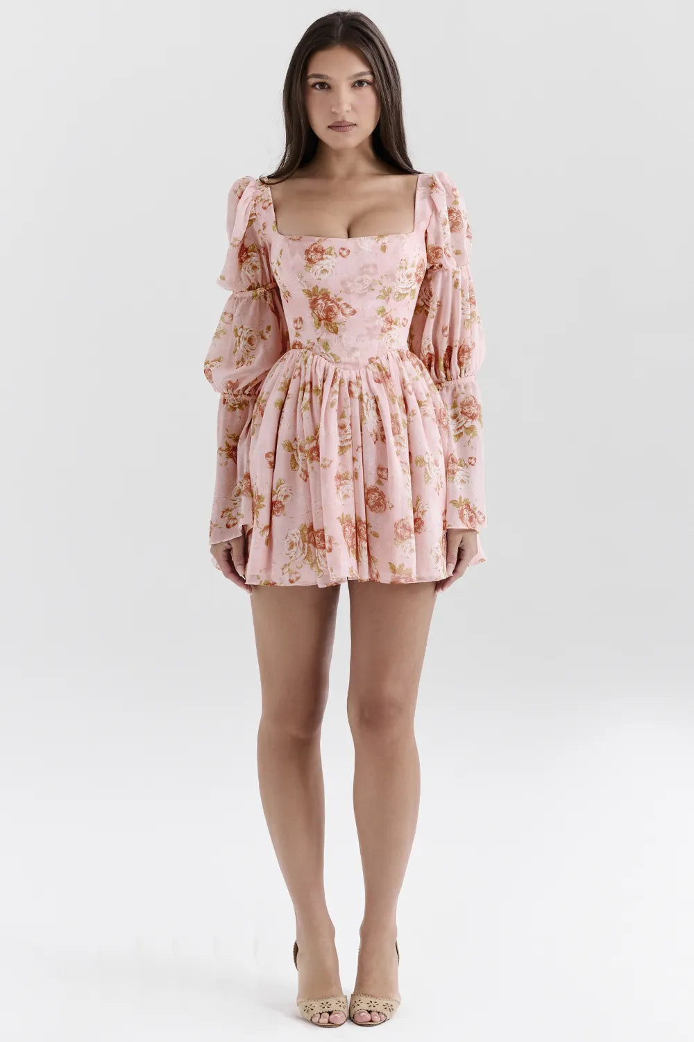 Sancia English Vintage Rose Print Puff Sleeve Mini Dress