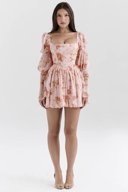 Sancia English Vintage Rose Print Puff Sleeve Mini Dress