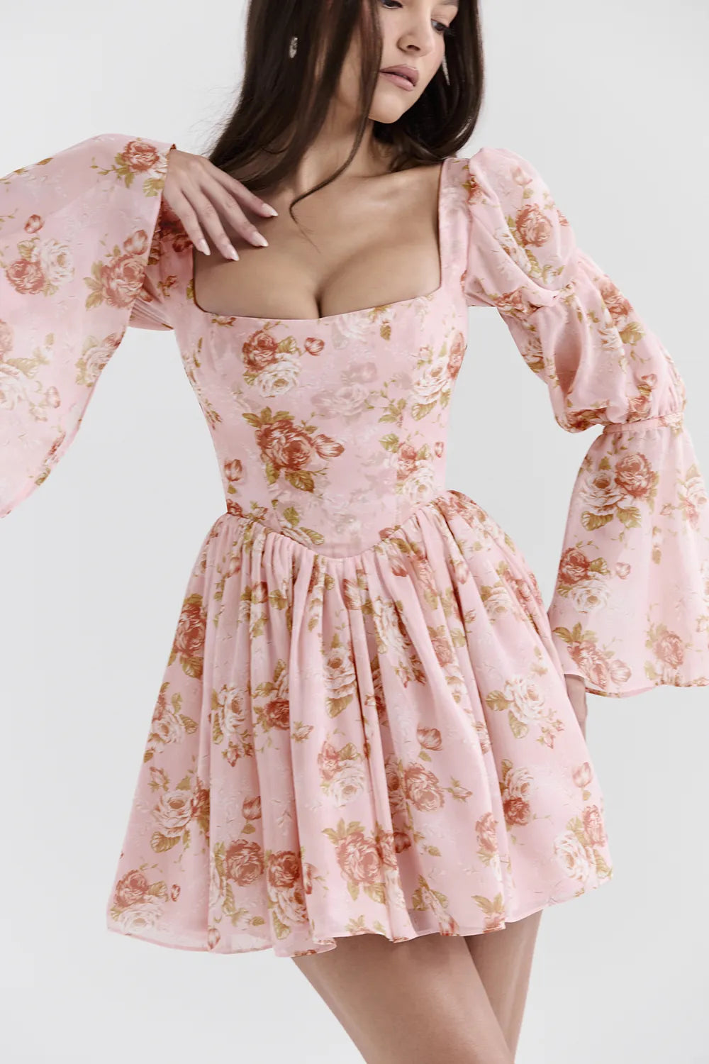 Sancia English Vintage Rose Print Puff Sleeve Mini Dress