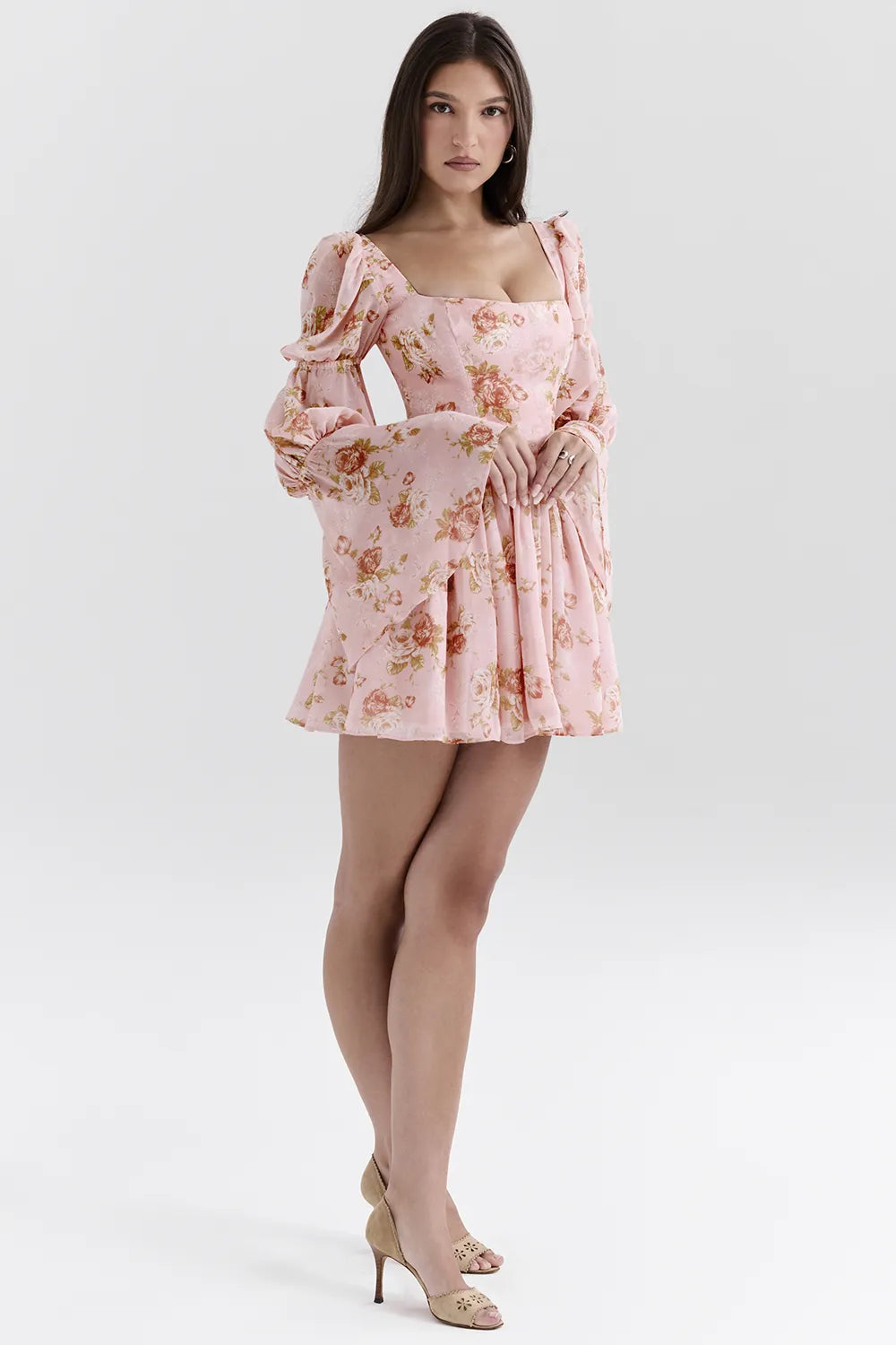 Sancia English Vintage Rose Print Puff Sleeve Mini Dress