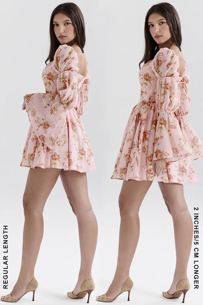 Sancia English Vintage Rose Print Puff Sleeve Mini Dress