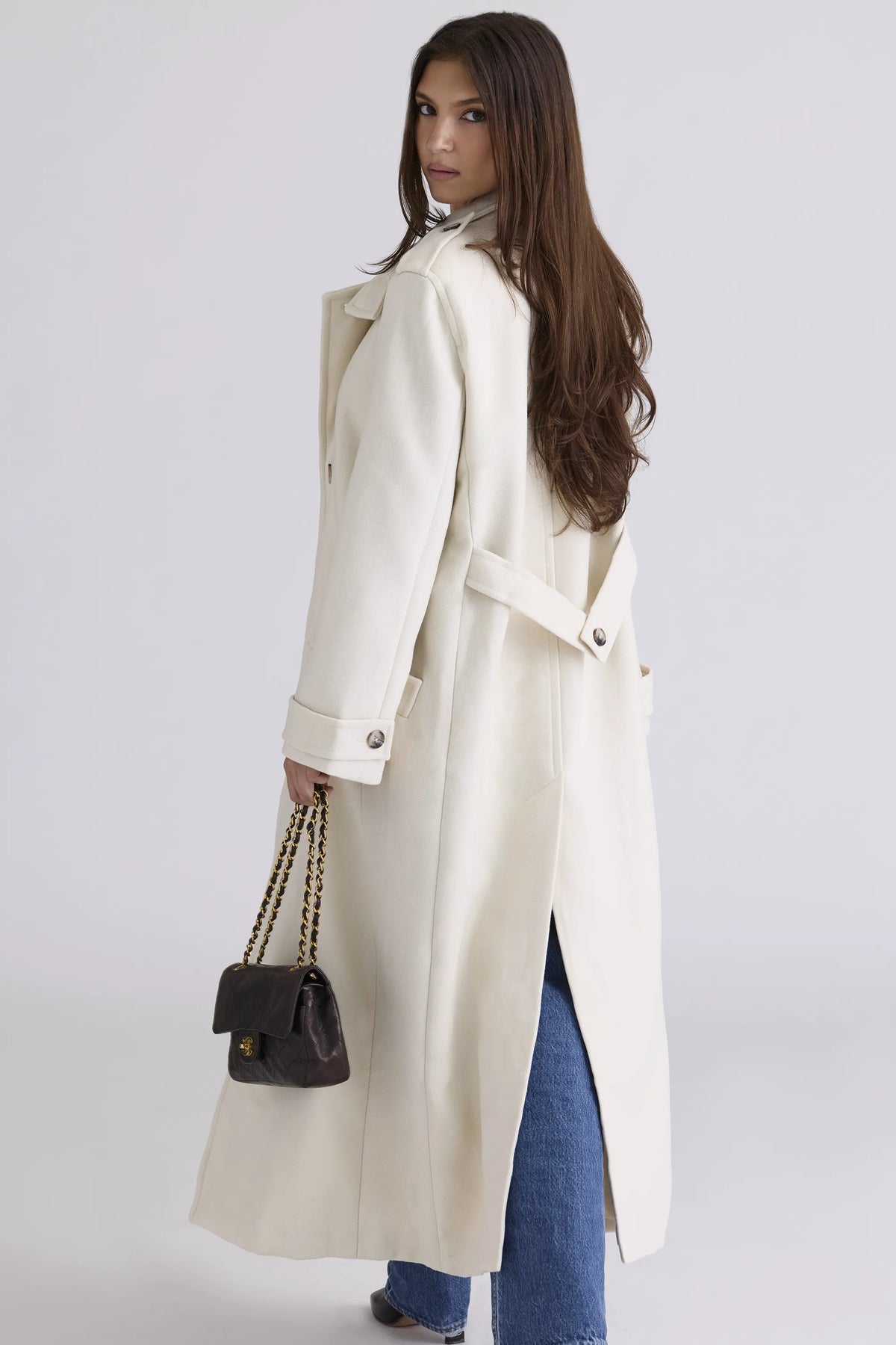 Sander Cream Double Breasted Funnel Neck Coat