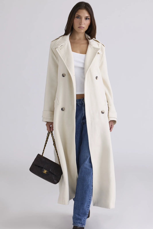 Sander Cream Double Breasted Funnel Neck Coat