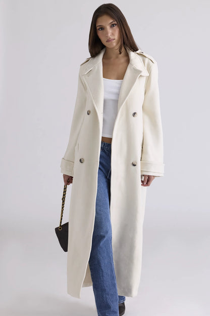 Sander Cream Double Breasted Funnel Neck Coat