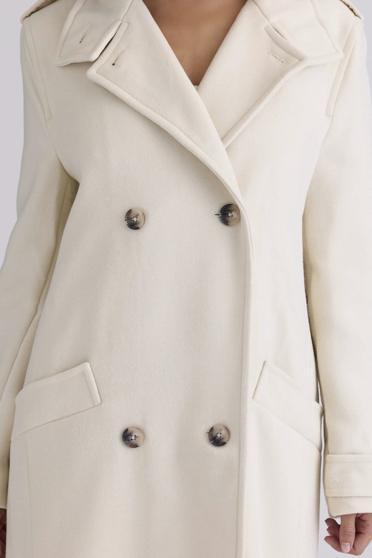 Sander Cream Double Breasted Funnel Neck Coat